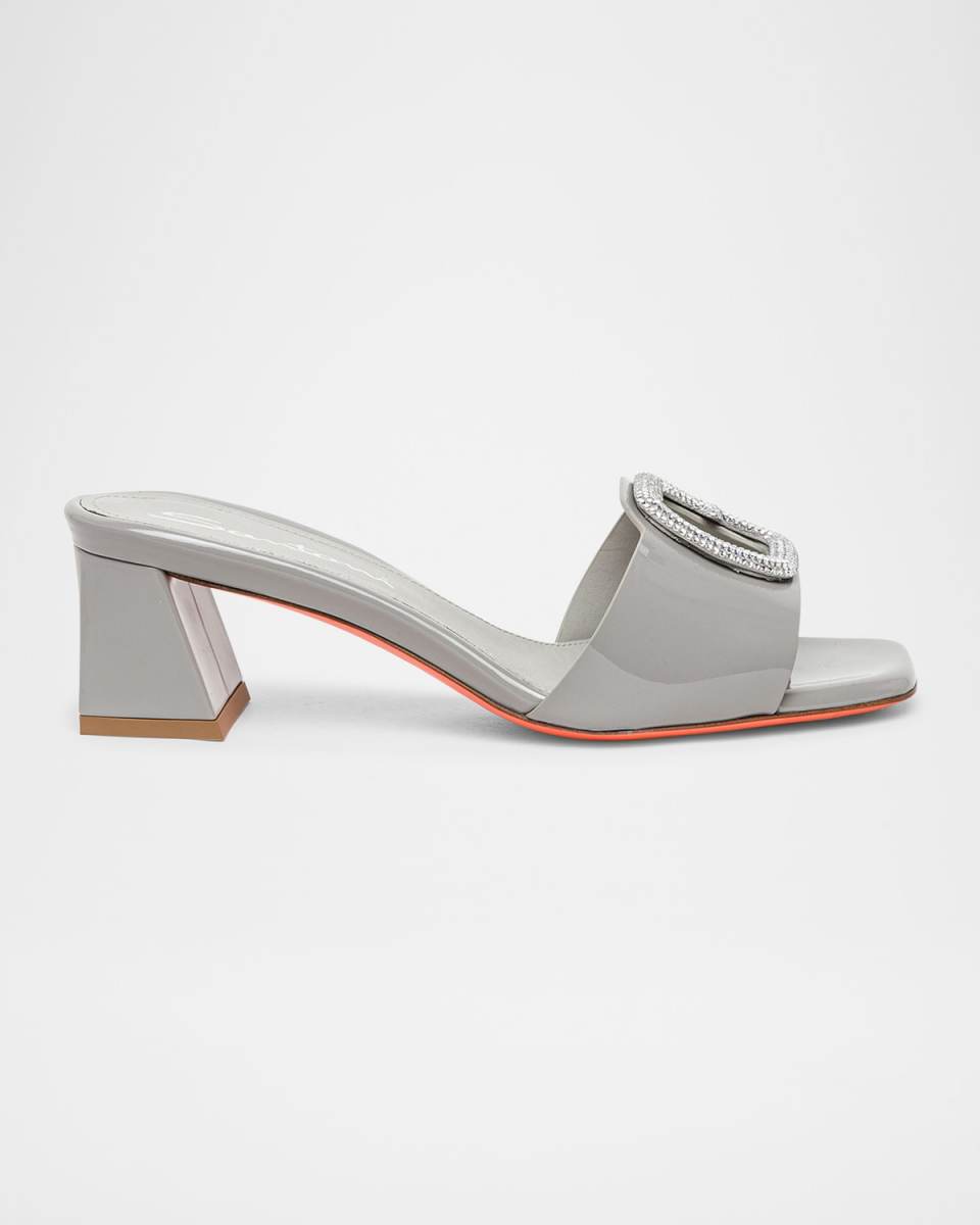 Marta Patent Crystal-Buckle Mule Sandals